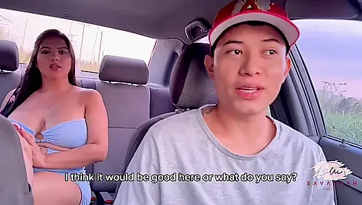 The gorgeous Savannah Watson having sex in a car outdoors with a fan