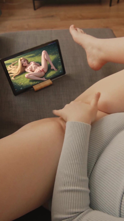 Urocza 18-latka masturbuje się swoją cipką oglądając Hentai | Klip 3