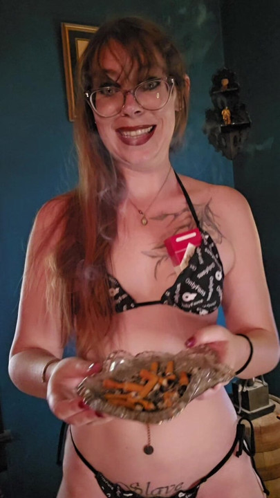 Dirty cork filter and big full ashtray from a smoking hot Goddess