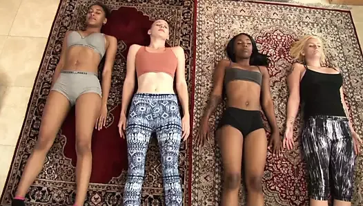 interracial group of horny lesbians - lesbo orgy gangbang