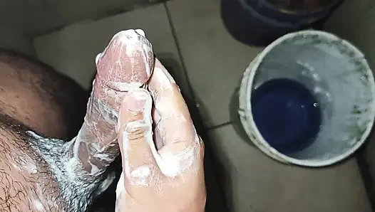 Hairy skinny man masturbates in pope's shower while not at home
