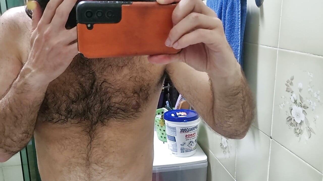 Hairy sweaty after training sticking his ass finger and sniffing and licking