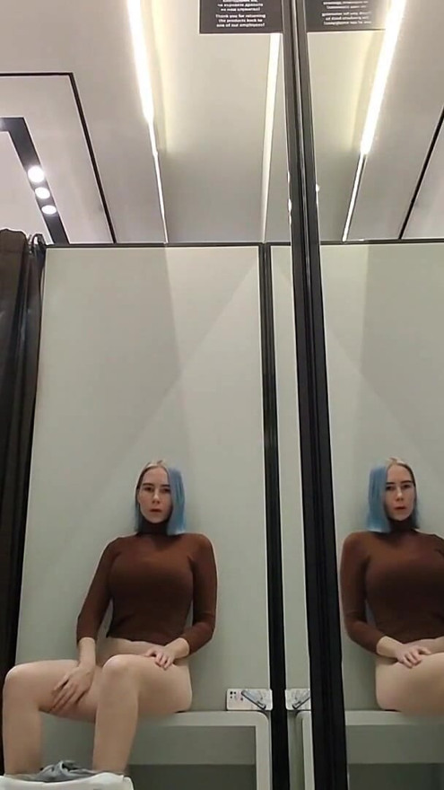 Masturbation in a fitting room in a mall. I Try on haul transparent clothes in fitting room and masturbation. | Clip 1