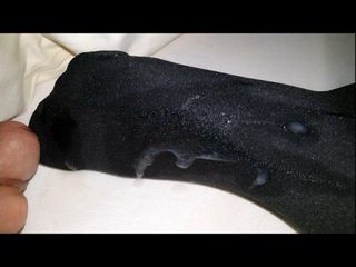 Cum on GF's Black Opaque nylon feet 3