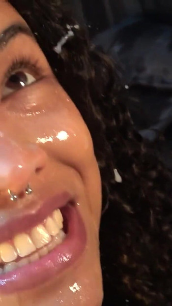 Thrilling moment from "I am very happy with my face full of cum.."