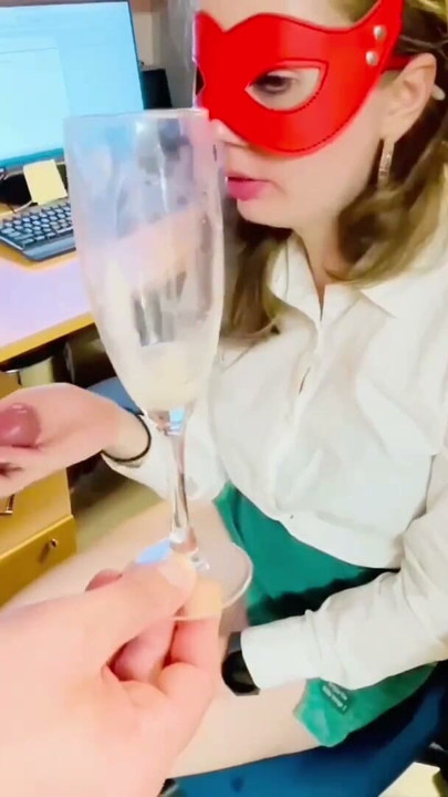 Champagne and CUM for HER, Secretary drinks my cum from champagne glass, slutty teenage secretary, cheating wife sucks | Clip 3