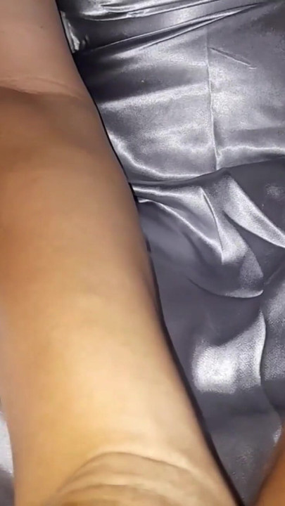 Masturbating wearing satin silver long dress in car | Clip 1