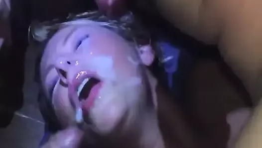 French slut likes to swallow sperm and get fucked in a club
