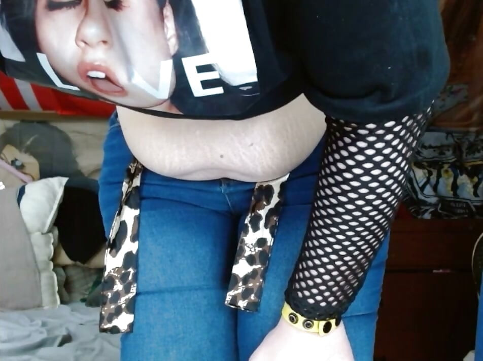 fat sissy with tits wearing and stripping out them tight jeans