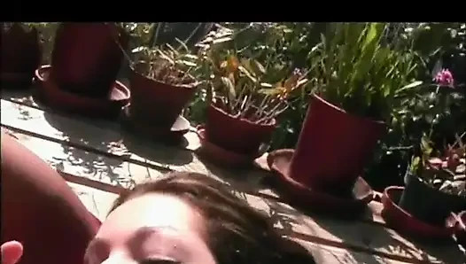 Pussy licking pussy fingering masturbating in the garden