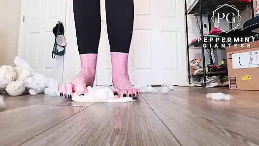67 Tall Giantess Barefoot Plushie Crush: Size 16 Toes Tear Open & Empty Fluff