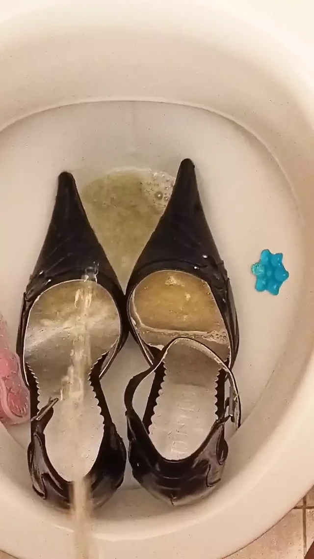 Sexy Pointy High Heels Peed on and Flushed Down the Toilet