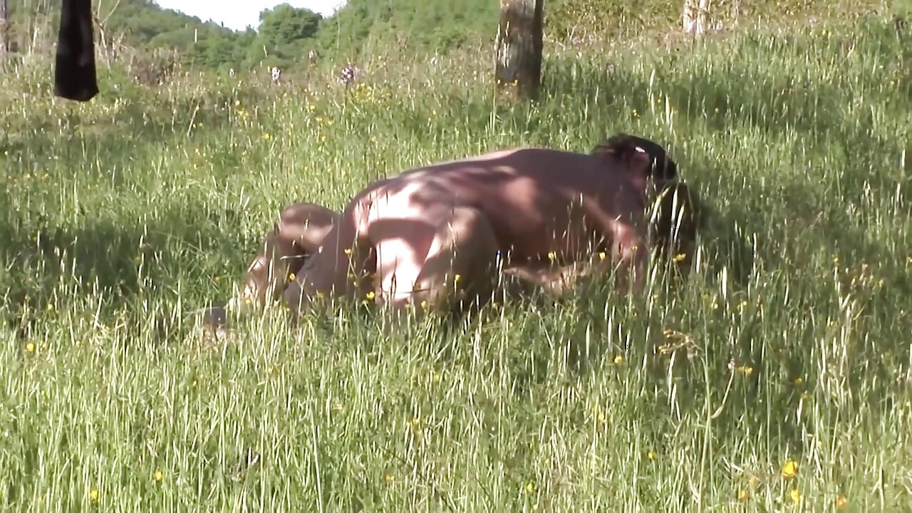 Italian exhibitionist couple fucking in the field on the grass