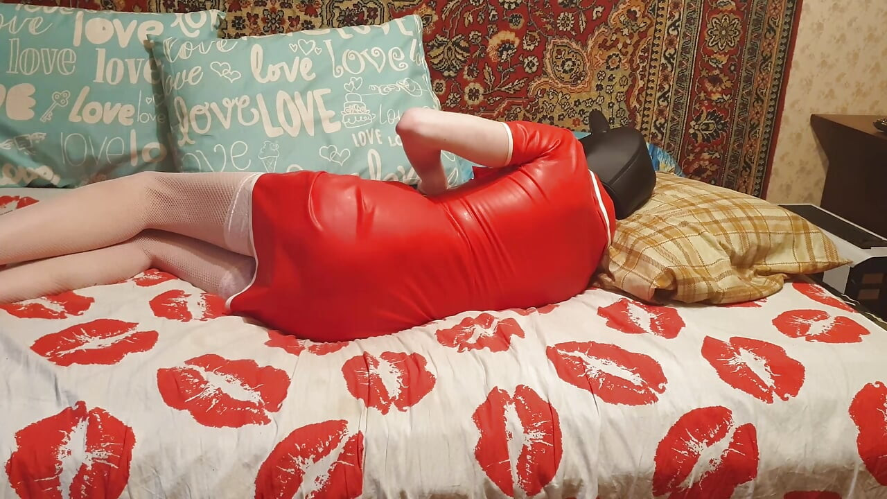 Sissy in sexy latex nurse have anal very long deep extreme dildo amateur homemade