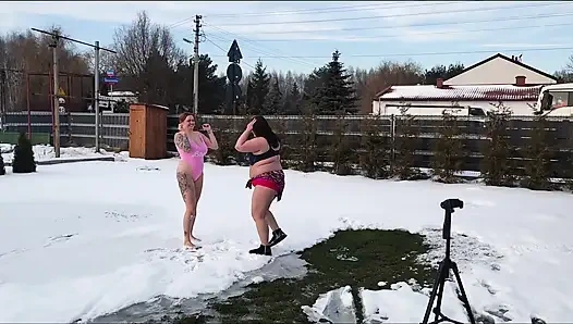 Swingers. Two Married Couples Play in the Snow Naked. the Women Pee in the Snow and the Men Lick It off.