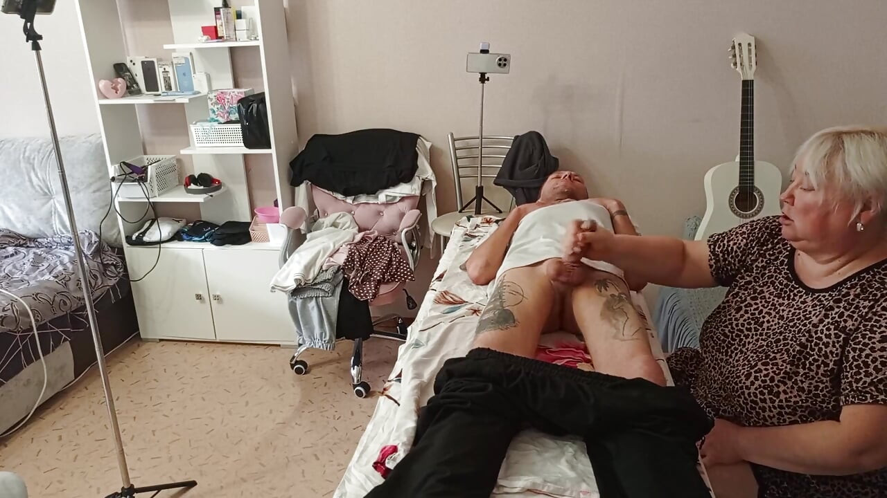 Stepmom Sucks and Jerks off My Dick on the Massage Table and Swallows Cum