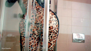 MILF in latex rubber catsuit in the bathroom – fetish video