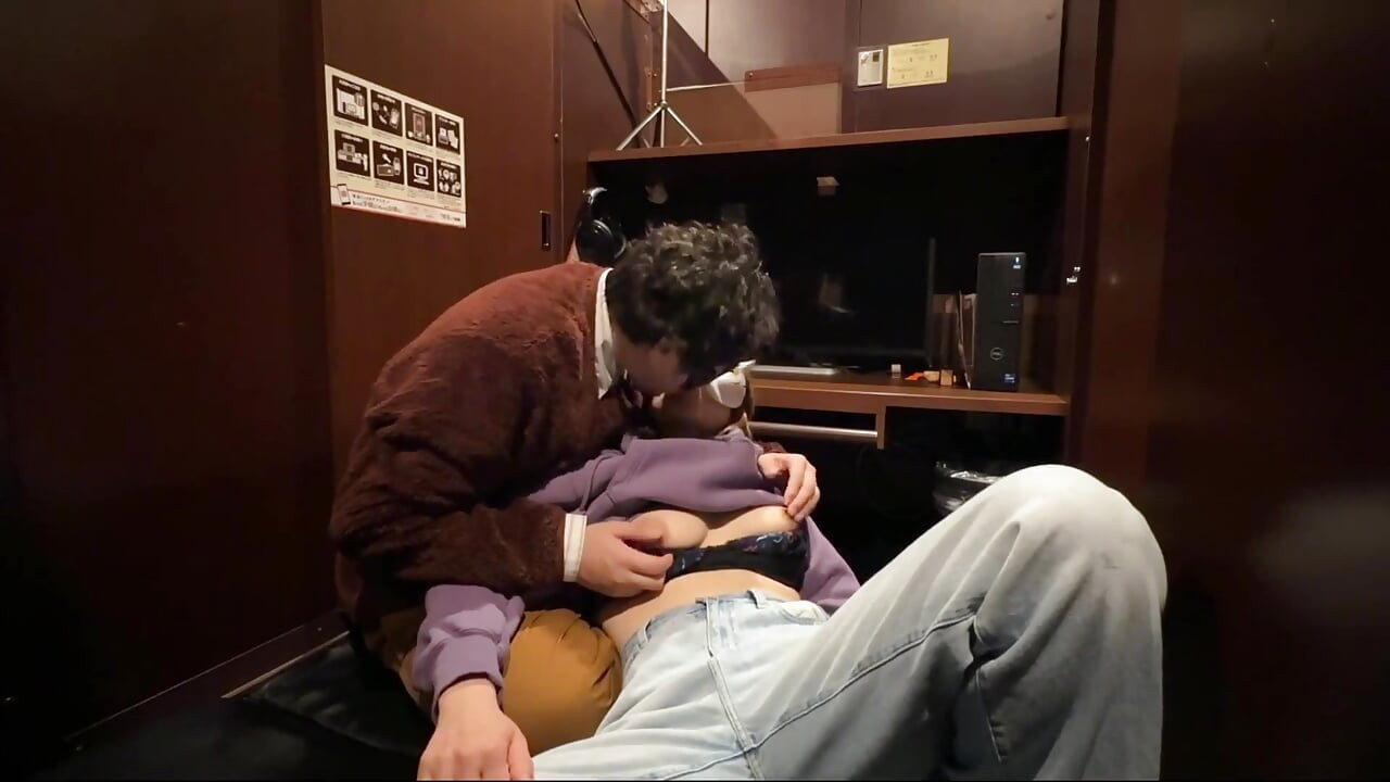 Ntr at an Internet Café - Her Husband Is Nearby While She Gets an Anal Creampie