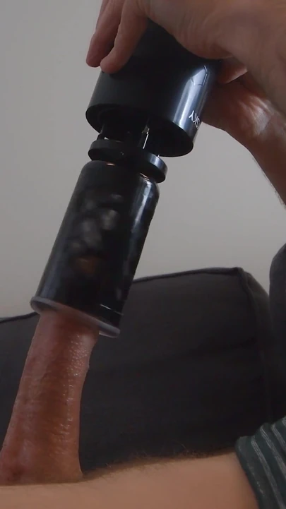 Key moment from "BestVibe STORM CUP 10 Thrusting Spinning Masturbation Cup with Suction Cup. Big cock cumshot"
