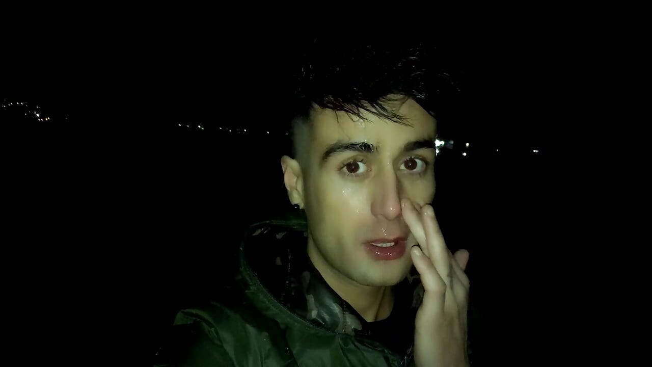 Night Outdoor Walking with Face Covered by Cum and Cum Tasting (full Vid)