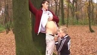 Lewd gay neighbors get down and dirty in the woods
