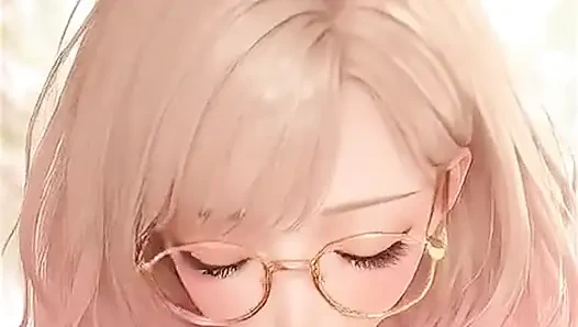Blowjob gadis kutu buku anime AI dan muncrat di mulut