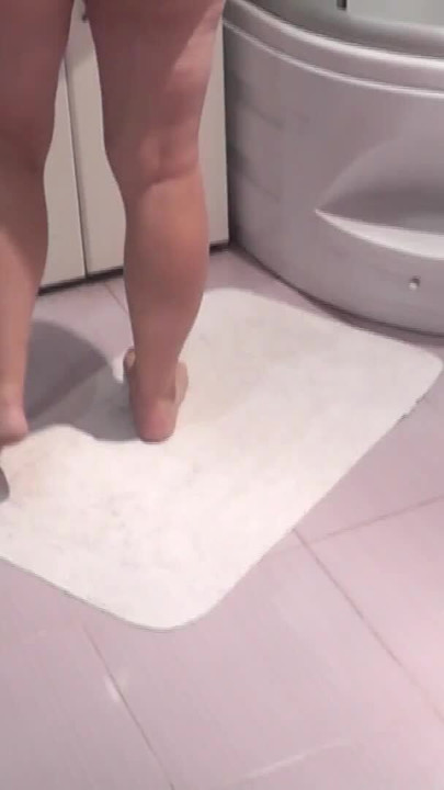Soap foam on natural tits, ass, pussy. Sexy blonde Milf has taken off her stockings, bathrobe, and is taking shower. | Clip 1