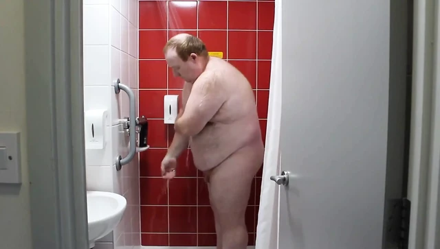 Daddy Bear Showering in Hotel