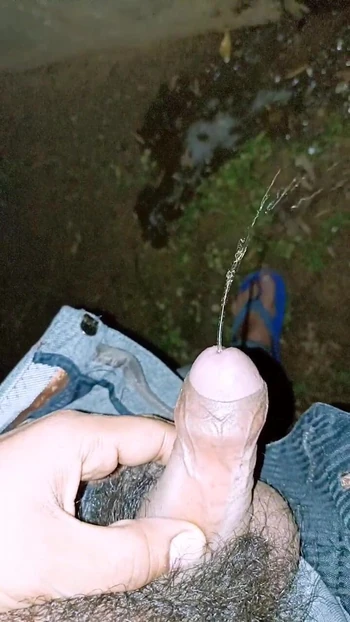 Winter morning peeing smoke coming out of the cock