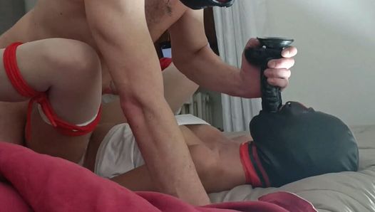 Bound and Hooded in a Bed I Have All My Holes Roughly Fucked by a Big Cock and Dildo with Oral Creampie