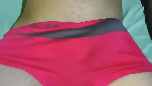 Playing with the big thick cock under the red underwear