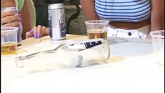 Randy cock sucking babes gets fucked by 2 guys in group sex then jizzed