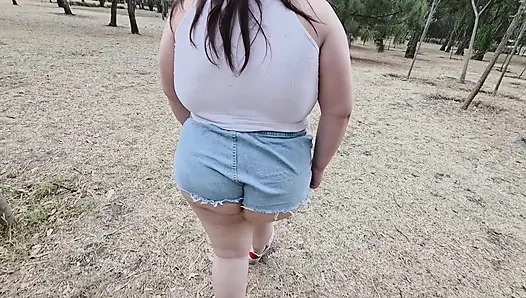 (censored - cut - No People Around) I love walking around in public with cum on my face and showing off my huge ass