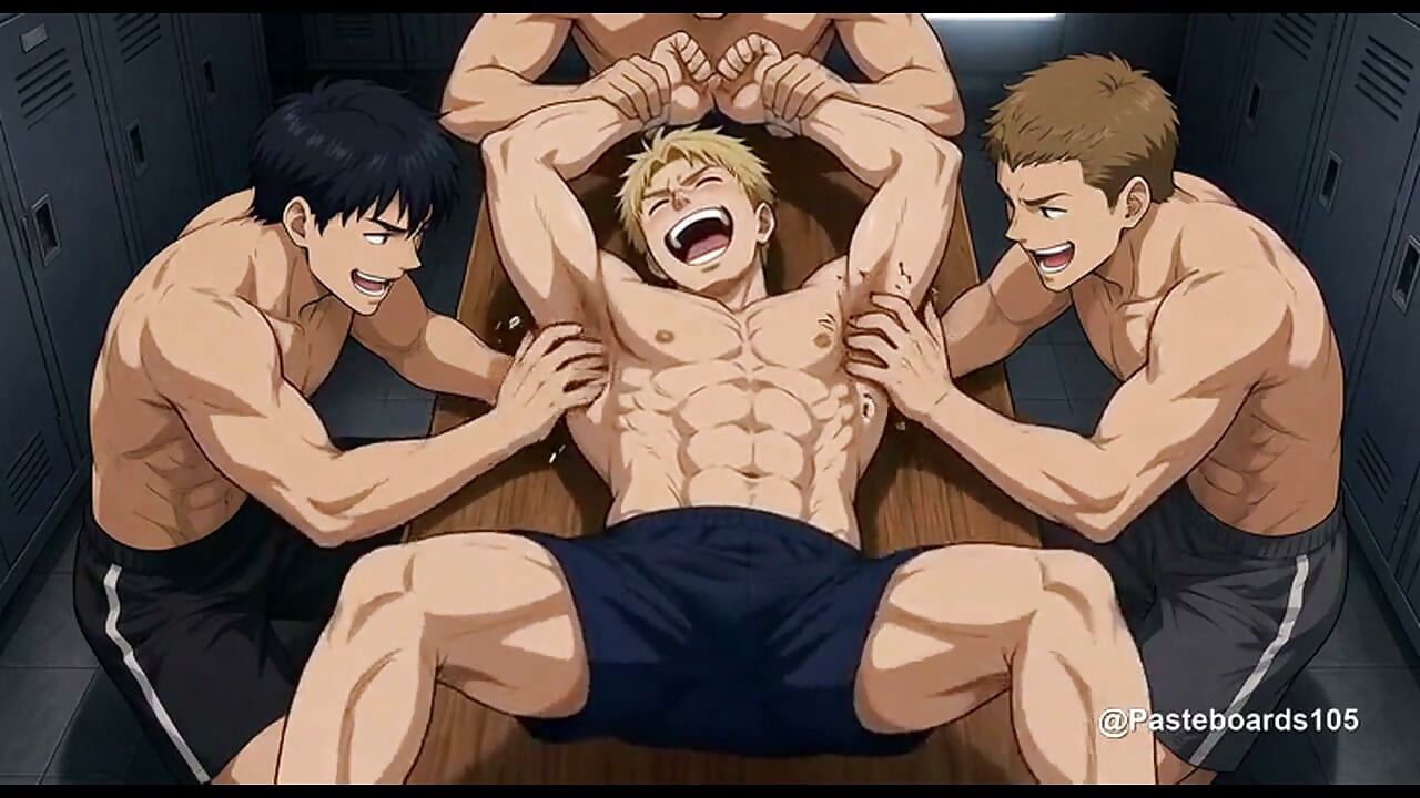 Held Down By His Teammates - The Squad Goes For His Bare Armpits (2D Anime)