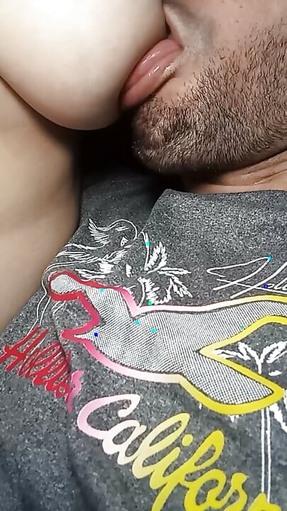 I'm a lucky guy! I always have the big natural tits drooping on my face to suck and lick her nipples