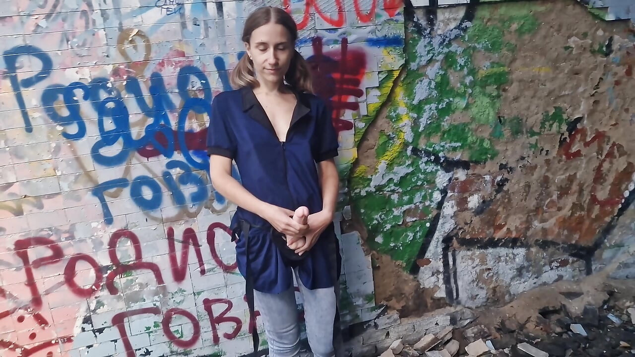 Dominatrix girl outdoor fuck strapon slave man in the ass in the forest dangerous public in abandoned swimming pool dolphin