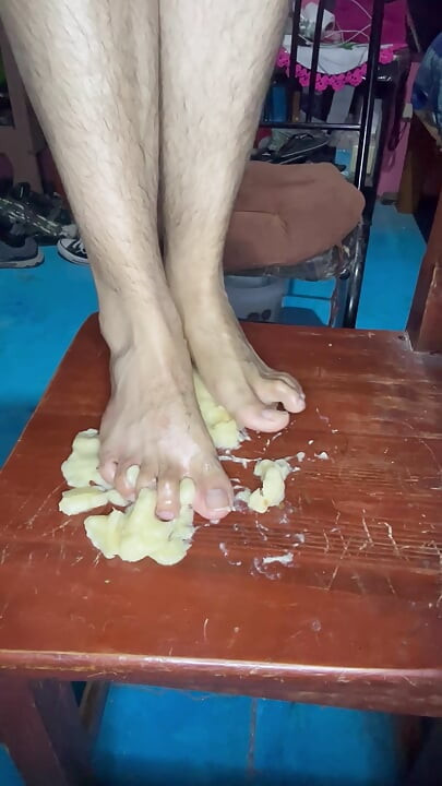 Smashing a banana with your feet