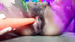 Step-sister got long painful pussy  fuck with carrot dildo in side her wet pussy