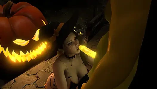 Сексуальная ведьма трахает Короля Тыквы на Хэллоуин