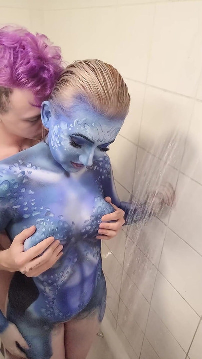 X-men Mystique Body Paint Duș îndepărtarea și futai
