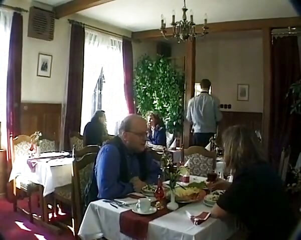 Uma puta elegante da Alemanha foi fodida duas vezes na mesa de jantar