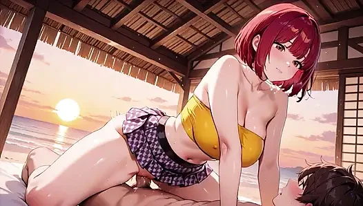Sie werden nie erraten, wie tief dieses rothaarige Hentai-schätzchen es bei Sonnenuntergang nimmt