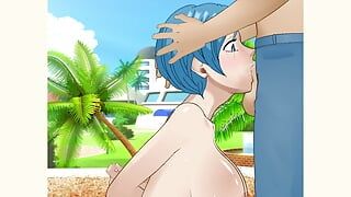 Bulma Briefs, MILF mit dicken Titten gibt langsam & sinnlich versauten Halsfick vor Kapselkorp - sdt