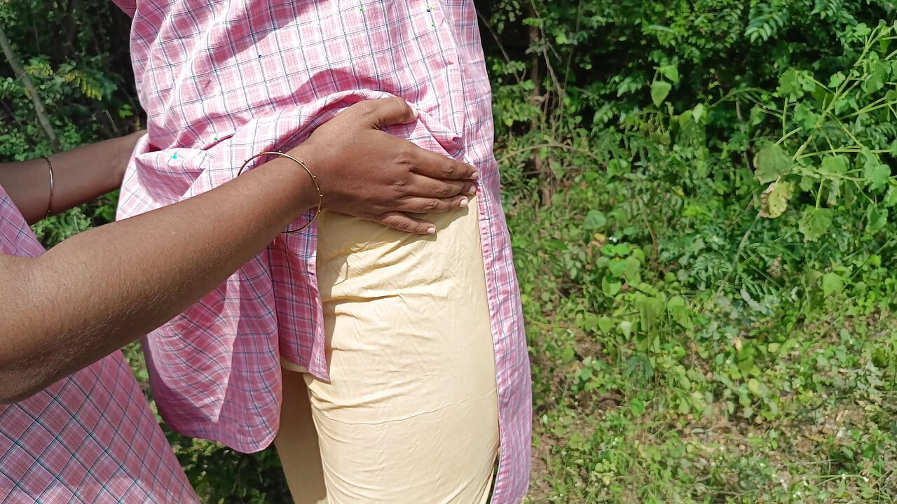 School student with uniform lesbian outdoor