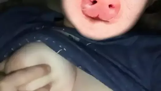 18 years old fat pig whore playing with her own tits