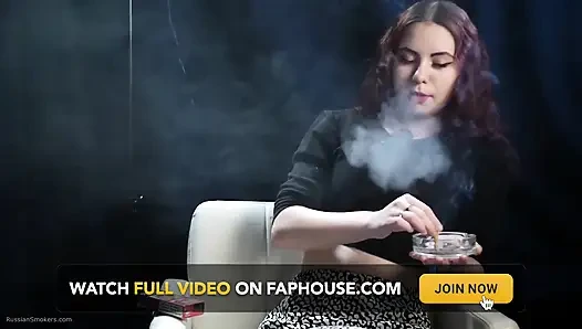 Cute Russian Redhead Smoking in Leopard Pants