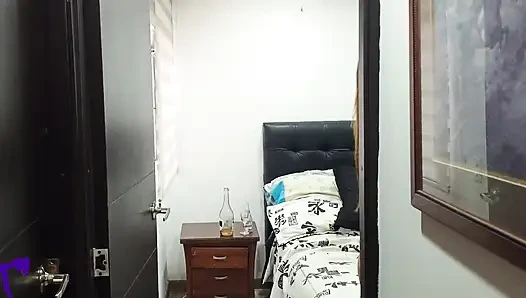 Cheating Latina MILF Wife in Red Dress: Touching Big Tits + Bottle Insertion in Pussy Masturbation Bed Real
