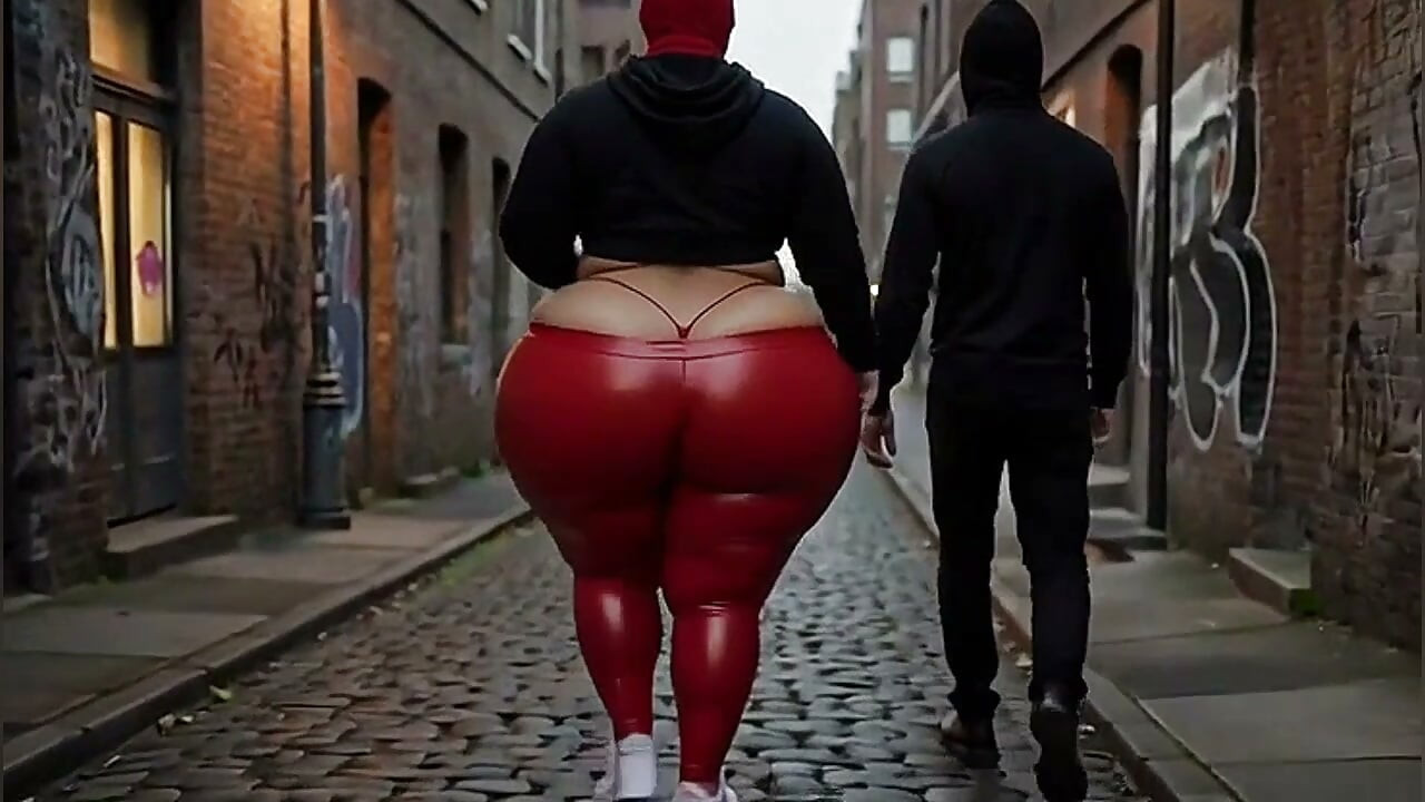 Chica de gran culo caminando en leggings apretados en la calle
