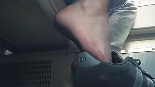 Public Shoeplay in Train with Black Stockings