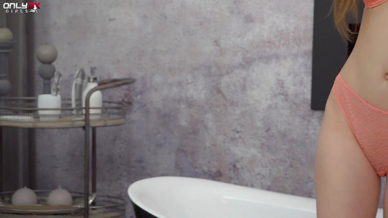 Slender teen Lina Luxa making love with her glass dildo